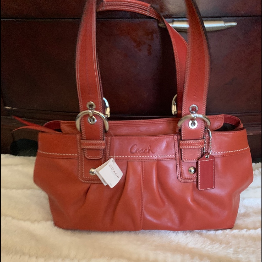 Burnished leather coach purse in burnt orange